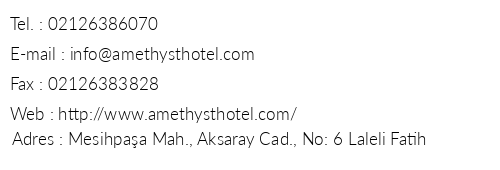 Amethyst Hotel telefon numaralar, faks, e-mail, posta adresi ve iletiim bilgileri